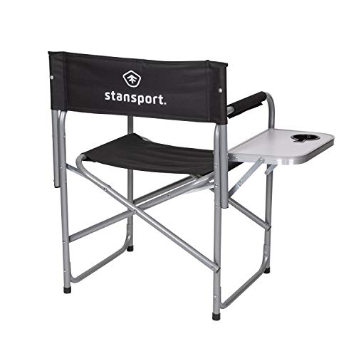Stansport Directors Chair with Side Table, One Size, Black