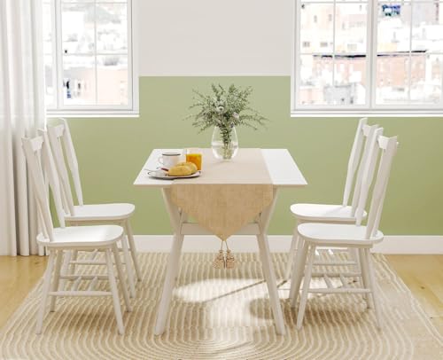 ROCITY Wooden Dining Chairs Set of 4 Mid Century Modern Kitchen Chairs with Spindle Back/Solid Wood Frame Vintage Windsor Chairs for Dining Room, White