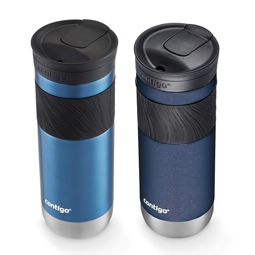 Contigo SNAPSEAL Insulated Stainless Steel Travel Mug with Grip 20oz. Blue Corn Transparent Satin & Midnight Berry