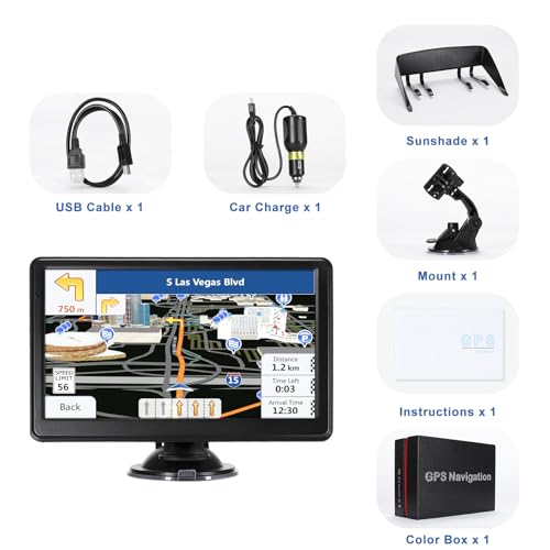 Navigation System 7 Inchs - GPS Navigator for Car Truck RV Touchscreen Navigator, Voice Guidance, Speed & Traffic Alerts, ...