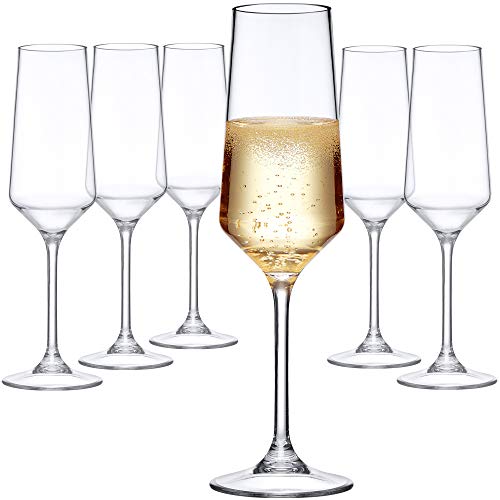 Amazing Abby - Stella - 8-Ounce Unbreakable Tritan Champagne Flutes (Set of 6), Plastic Wine Glasses, Reusable, BPA-Free, ...