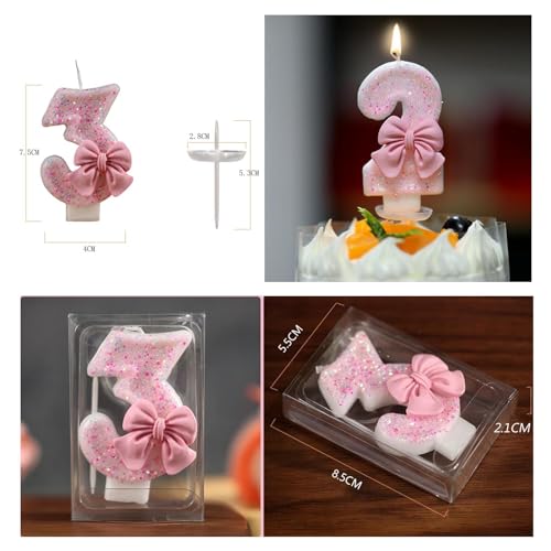 IQMLQV Pink 10 Candle,10 Bow Candles,10 Candles for Birthday Cakes,Pink Bow Birthday Candle 10 Decoration for Party Supplies