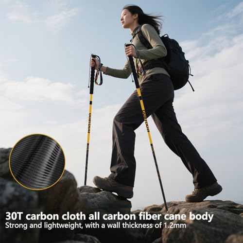 Carbon Fiber Walking or Hiking Sticks & Telescopic Hiking Pole Ultralight Trekking Pole with Quick Lock & Extended EVA Grips