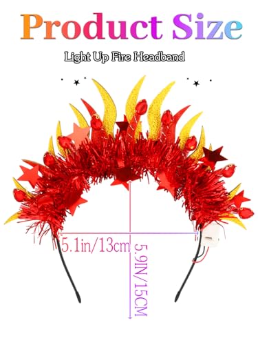 Urieo Light Up Fire Headband LED Flame Headpiece Glow Festival Hair Accessories for Women