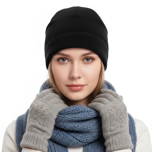 Thermal Cycling Beanie, Windproof Fleece Winter Cap for Outdoor Sports and Biking Black