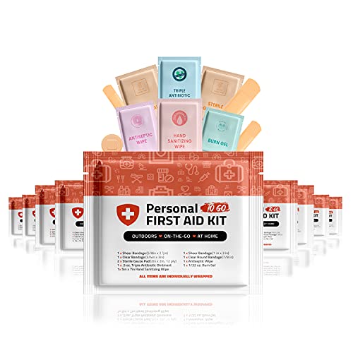 Personal First Aid Kit- 10 Pack | Clean, Treat, Protect Minor Cuts, Scrapes and Burns | Perfect for Home, Office, Car, Sch...