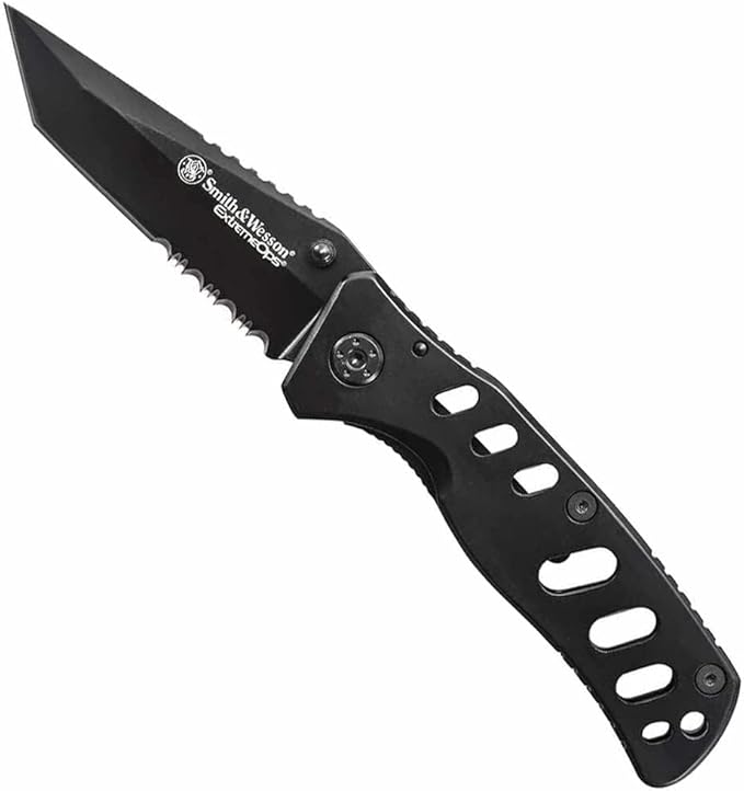Smith & Wesson Extreme Ops CK10HBS 7.8in S.S. Folding Knife with 3.4in Serrated Tanto Point Blade and S.S. Handle for Outd...