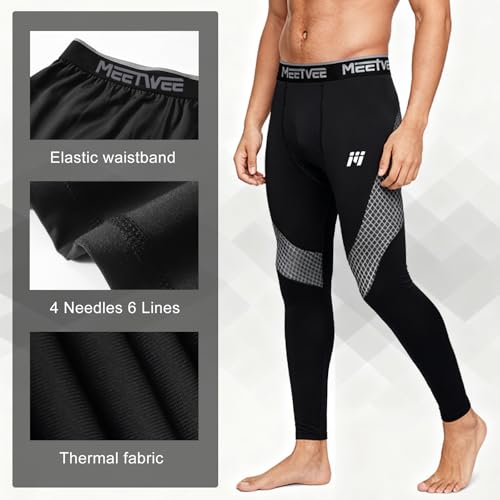 Men's Thermal Pants Fleece Lined Long Johns Compression Bottom Athletic Base Layer Cold Weather Gear