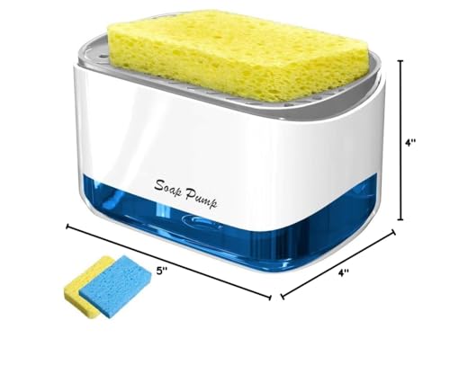 Premium Quality Soap Dispenser for Kitchen - Washing Up Liquid Dispenser With Sponge Holder, Sink Pump, and Instant Refill Soap Holder