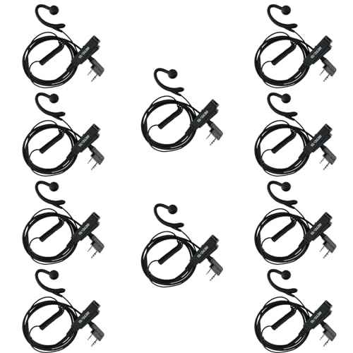 Retevis Walkie Talkie Earpiece with Mic, Kevlar Cable, 150¥Ø HD Speaker, Coiled Cord, for RT22 RT68 RT21 RT68 H-777, Compatible with Baofeng Kenwood Pxton 2 Way Radio, Two Way Radio Earpiece(10 Pack)