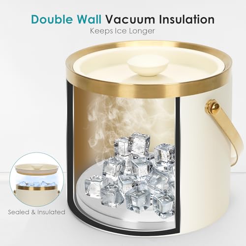 ZORMY 3L Double-Wall Vacuum Insulated Stainless Steel Ice Bucket with Lid & Tong，Wine and Champagne Bucket for Home & Part...