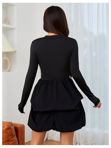 MakeMeChic Women's Long Sleeve Mini Dress Ruffle Mock Turtle Neck A Line Wedding Party Short Dresses