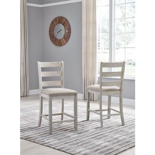 Signature Design by Ashley Skempton | 2-Count 24" Counter-Height Upholstered Bar Stools – Coastal Chic Ladder-Back, Antiqu...