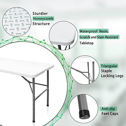 HYMnature Folding Table 4ft Heavy Duty Folding Tables Indoor Outdoor Plastic Dining Table Portable Folding Square Card Tab...