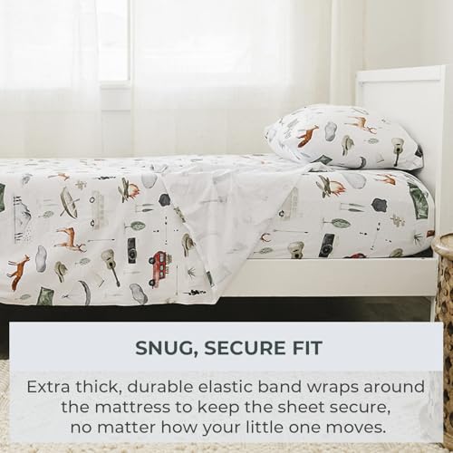 Pobibaby Premium Full Bed Sheet Set – Kids Double Bed Sheets in Cotton Blend | Ultra-Soft Woodland Camping Print with Fitt...