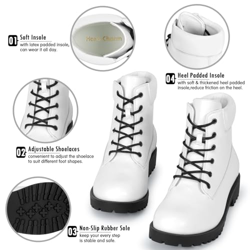 Heels Charm Women’s Ankle Booties Lace Up Non-Slip Combat Boots for Women 2 Inches Low Chunky Boots Round Toe Ankle Boots ...