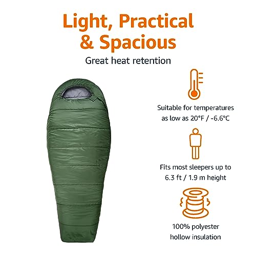 Amazon Basics -6.7°C(20°F) 추운 날씨용 미라 침낭, 208.3cm x 83.8cm(82인치 x