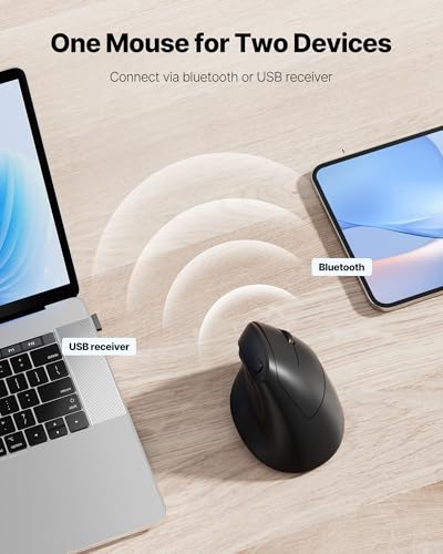 Blervadix Ergonomic Mouse, USB+Bluetooth Dual Connection, Wireless Vertical Mouse for Reducing Wrist Pain, 1000/1600/2400 ...