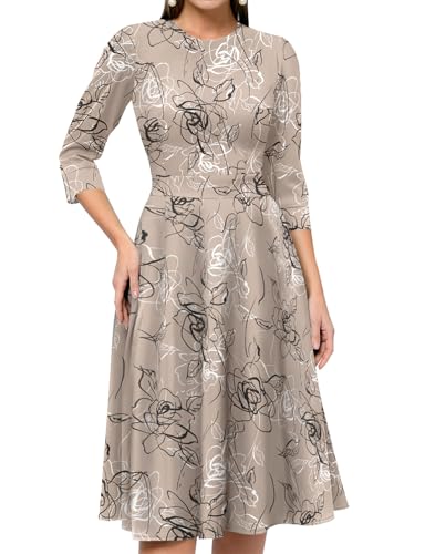 Simple Flavor Women's Floral Vintage Dress Elegant Midi Evening Dress 3/4 Sleeves