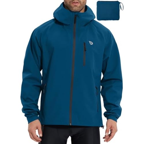 baleaf Men's Rain Jacket Waterproof Windbreaker Raincoat Running Cycling Hiking Gear Hood Lightweight Reflective Packable