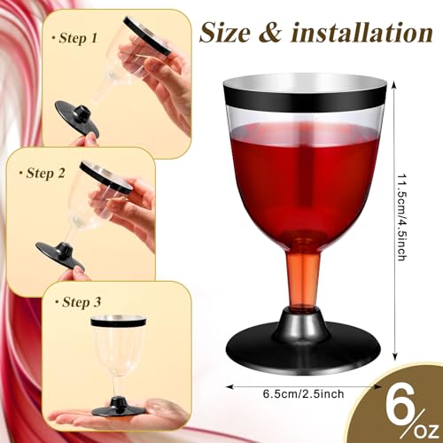 Jingmore 100 Pcs Plastic Wine Glasses Disposable 6 oz Rimmed Wine Cups with Stem Clear Toasting Glasses for Cocktail Champ...