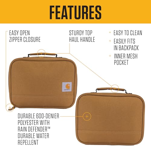 Carhartt Insulated Lunch Cooler For Men and Women, Fully Insulated Lunch Pale for Everyday Use, 4 Can (Black)