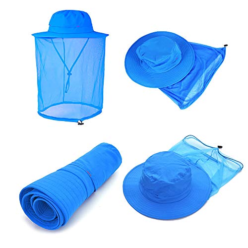 Peicees 2Pcs Head Net Hats for Men Women Adventure Fishing Hat Safari Hat for Hunting Camping Hiking, Blue and Dark Gray