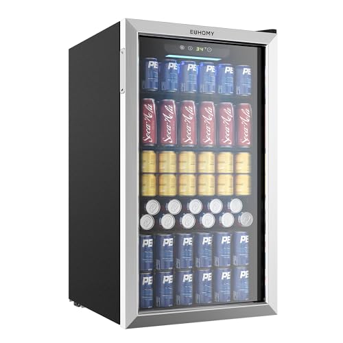 EUHOMY Beverage Refrigerator Cooler, 130 Can Mini Fridge with Glass Door for Soda Beer or Wine, Beverage Cooler for Home, ...