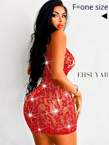 EHSUYAB Rave Outfits, Glitter Rhinestone, Fishnet Dress, Exotic Dancewear
