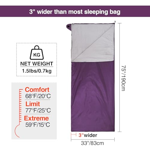 REDCAMP Ultra Lightweight Sleeping Bag for Backpacking, Hiking, Comfort for Adults Warm Weather, with Compression Sack