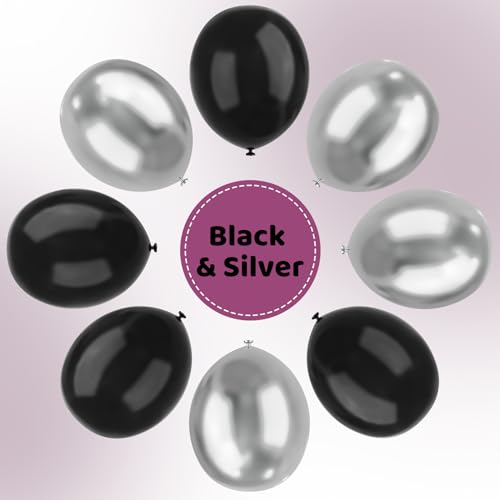 Black and Silver Balloons, 67pcs 12 Inch Metallic Chrome Silver and Black Balloons for Birthday, Baby Shower, Wedding, and...