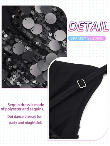 Aukmla Women Sparkly Sequin Mini Dress Spaghetti Straps Dot Disco Dresses Bodycon Nightclub Party Dress