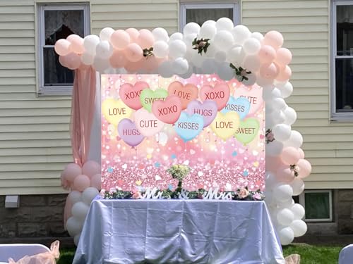 Valentines Backdrop 7x5FT Sweethearts Candy Conversation Hearts Party Decorations Sweet Heart Valentines Background for Ho...