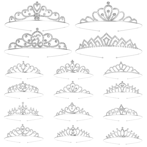 Grevosea 16 Pcs Tiaras for Women, Glitter Rhinestone Princess Crowns Headbands Crystal Tiara Birthday Crown for Girls Wedd...