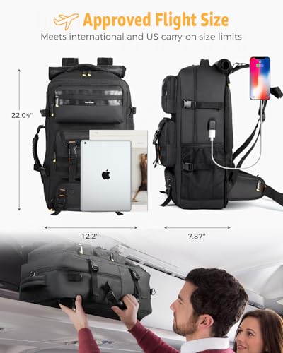 Ponhog Travel Backpack for Men, 50L Carry On Flight Approved Convertible Duffle Bag with Shoe Compartment, 17 inch Laptop ...