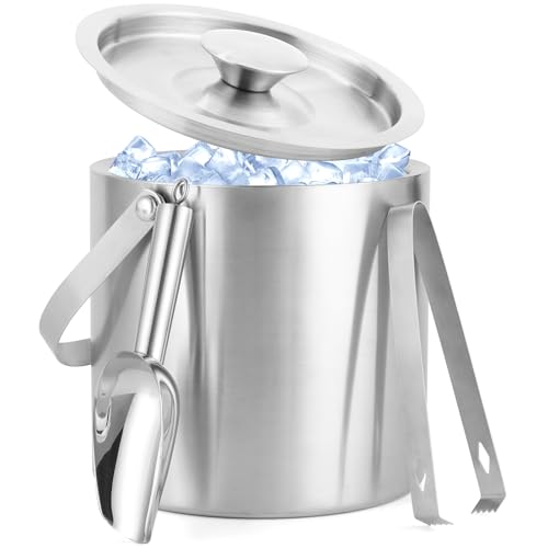3L Stainless Steel Ice Bucket – Double-Wall Insulated Cooler Keeps Ice Frozen Longer for Wine, Champagne & Beer,Includes L...