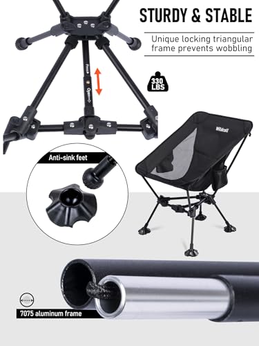 WildCall Lightweight Folding Camping Chair Compact Beach Chair with Anti-Sinking Large Feet
