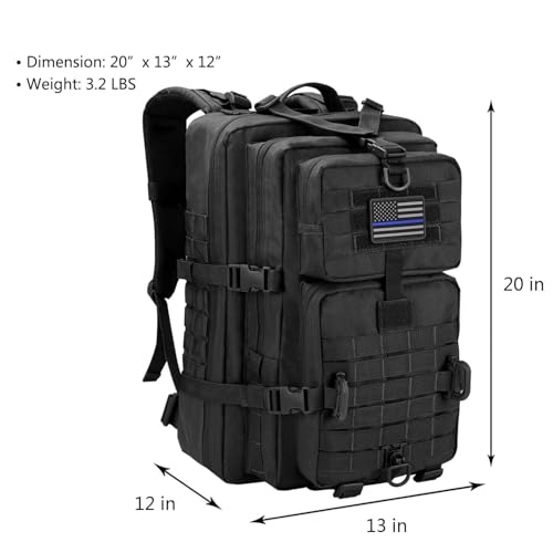 Hannibal Tactical MOLLE Assault Backpack, Tactical Backpack Military Army Camping Rucksack, 3-Day Pack Trip w/USA Flag Pat...