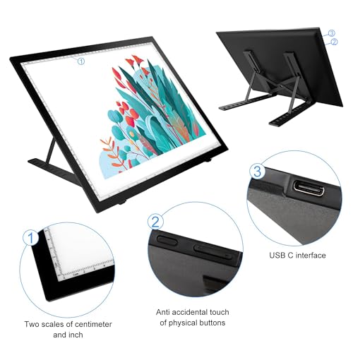 DONPODER A3 Light Pad for Diamond Painting with Stand, Diamond Art Light Board 5500 Lux,Tracing Light Box 10 Levels/Steple...