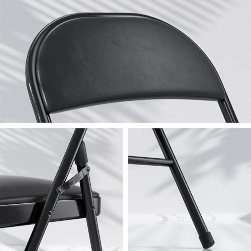VECELO Folding Card Table and Chair Set of 5 Portable with Padded Tabletop, No Assembly Required, Black