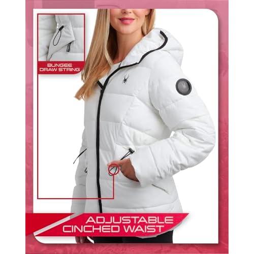 Spyder Women's Puffer Jacket - Water-Resistant Insulated Winter Coat with Cinched Waist - Womens Hooded Quilted Jacket (S-XL)