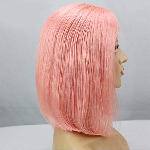 Smartinnov 13x4 HD Lace Front Bob Wigs, Pink Human Hair 8inch Bob Pre Plucked Glueless Short Cut 180% Density HD Transparent Lac