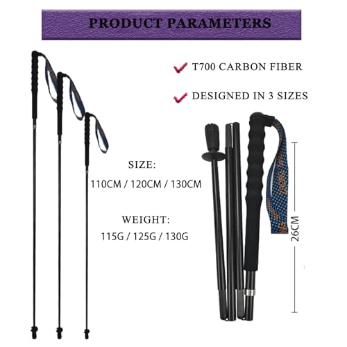 OKHEALING Ultralight Folding Trekking Poles, Set of 2 Ultralight Carbon Fiber Poles with Moisture Transport Handle with St...