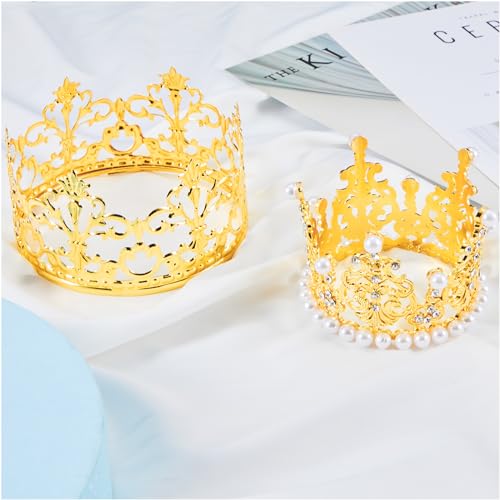 Jetec 4 Pcs Mini Crown Cake Topper for Valentine's Day Flower Bouquet, Small Birthday Tiara Cake Decoration, Rhinestone Pe...
