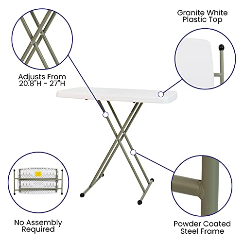 Flash Furniture Elon Folding Table - Granite White - Height Adjustable - 30 Inch - TV Tray - Commercial Grade Laptop Table