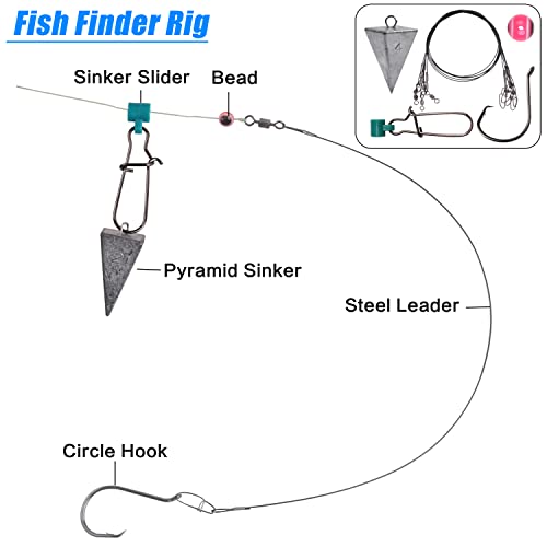 Surf Fishing Tackle Kit, 130pcs Saltwater Surf Fishing Rigs Fish Finder Rig Live Bait Rigs Include Fishing Leaders Pyramid...