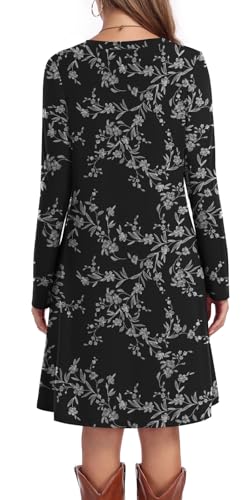lionstill Women's Casual T Shirt Dresses Fall Long Sleeve Swing Dress with Pockets