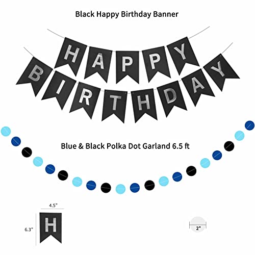 ANSOMO Blue and Black Happy Birthday Party Decorations for Boys Men Banner Balloons Navy Royal Light Blue Pom Poms Foil Cu...
