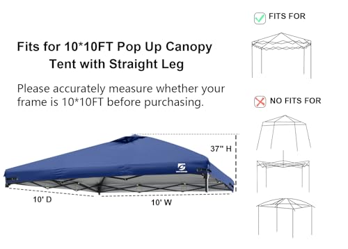 10x10 Pop Up Canopy Replacement Top Cover with Air Vent for Straight Leg Canopy Tent, Waterproof for Outdoor Garden Patio ...