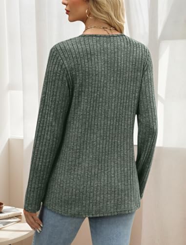 Lightweight Sweaters for Women V Neck Sweatshirts Tunic Tops with Buttons Fall Fashion Outfits Winter Clothing 2025